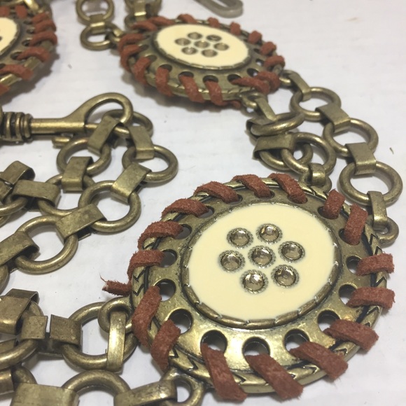 Brass/Bronze Metal Leather Enamel Boho Concho Style Chain Rhinestone Bli… - Picture 3 of 12